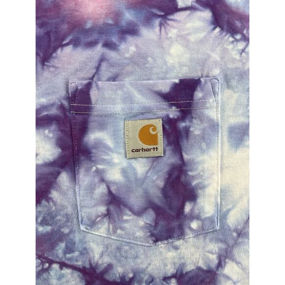 Carhartt Navy Blue Logo T-Shirt Mens Tag 2XL Acid Wash Tie Dye Pocket T - Picture 3 of 4